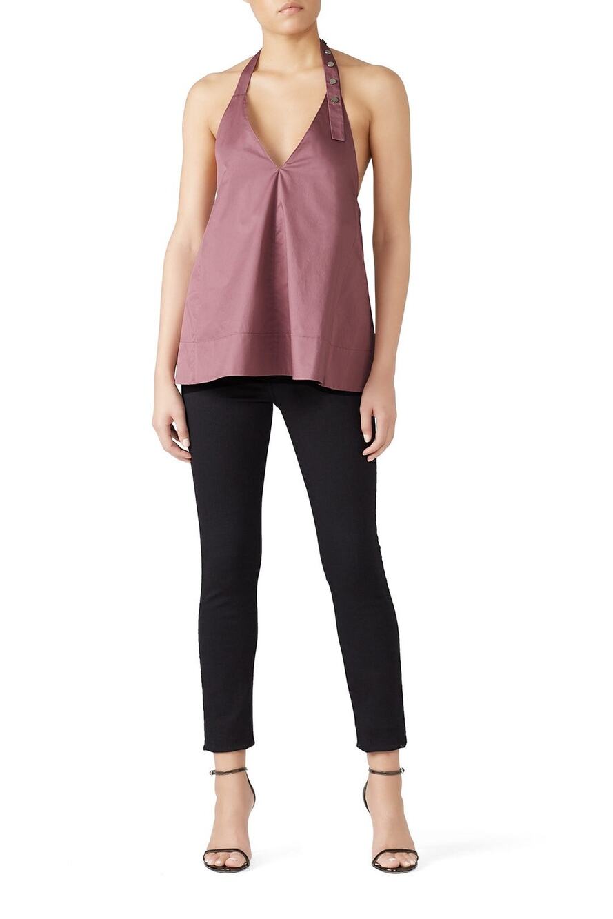 TIBI Purple Pink Dusty Hue Halter Neckline Snap Closure Halter Top size 8